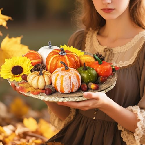Fake Pumpkin Decor Set - Fall Holiday Halloween Thanksgiving Tabletop Crafts