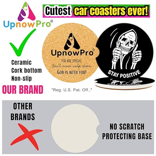 Skull Car Coasters 2 Pack - Funny Gothic Skeleton Cup Holder Accessories