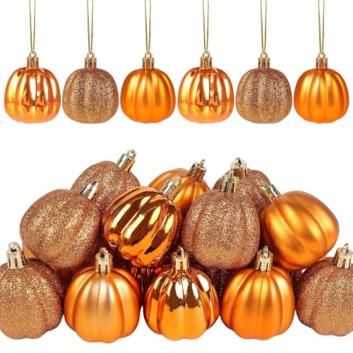 12 Pcs Fall Pumpkin Tree Ornaments - Mini Hanging Decorations for Autumn Halloween Thanksgiving
