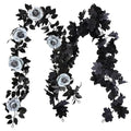 Black Rose & Maple Leaf Garland Set - Blue Gray Vines, 2 Pcs