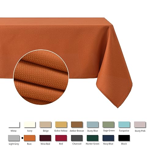 70x52 Inch Waterproof Textured Tablecloth - Rust, Spillproof & Wrinkle-Free