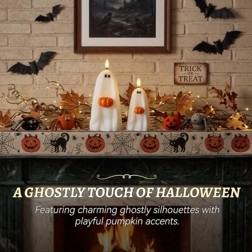 Halloween Ghost Flameless Candles with Remote Control - Real Wax, Timer, Safe Decor