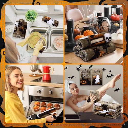 Ganeen Halloween Goth Kitchen Tea Towels - 6 Pack, Scary Cute Washcloths