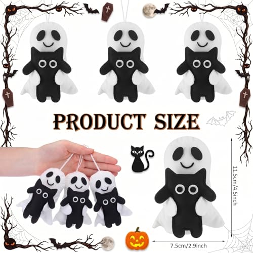 12 Pack Halloween Ghost Felt Ornaments with Black Cat Hanging Decorations