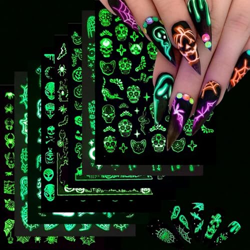 Halloween Luminous Nail Stickers Set - Alien, Ghost, Skull, Pumpkin Style 5