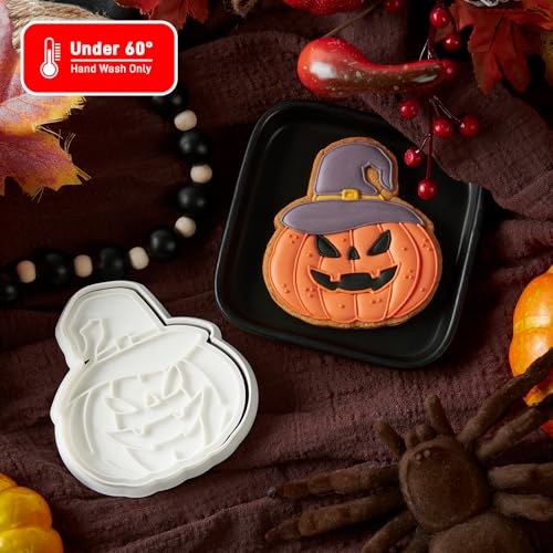 Pumpkin Cookie Cutters with Witch Hat and Stamp - Fall Halloween Baking Mold 3.5" - Variation of THIS listing