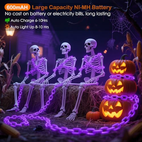 Purple Solar Halloween String Lights Outdoor - 10Ft Waterproof Chain Lighting for Haunted House & Yard Decor - Variation: Purple
