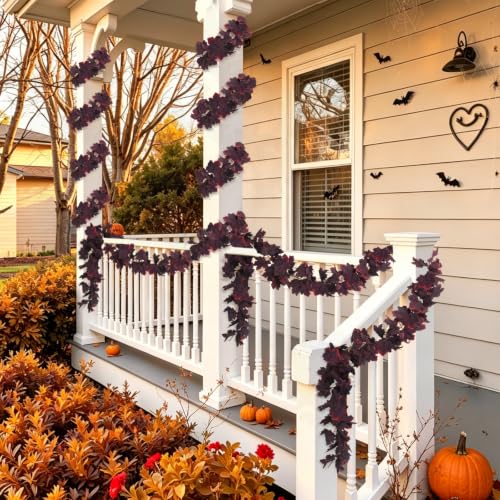 Artificial Autumn Maple Garland - Wine Red Fall Hanging Vine, 2 Pack