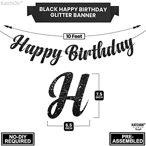 Black Glitter Birthday Banner 10 Feet - Prestrung Celebration Decor