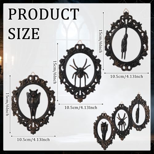 Gothic Halloween Wall Decor Set - Ornate Resin Oval Frames with Bat, Ghost & Spider Reliefs, 3 Pieces