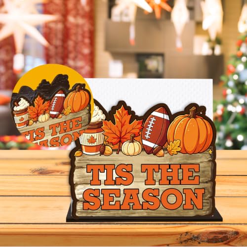 Fall Pumpkin Napkin Holder - Rustic Wood Tis The Season Decoration (Variation C)