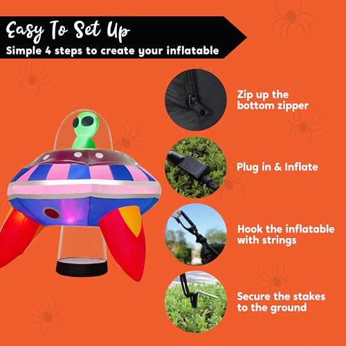 5 FT Inflatable UFO Alien Halloween Yard Decoration with Colorful LEDs