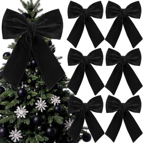 Large Black Velvet Halloween Bow - 11.8 Inch Holiday Decor Set of 6