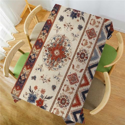 Mexican Floral Rectangular Tablecloth 70x52 Inch Ethnic Geometric Design Washable