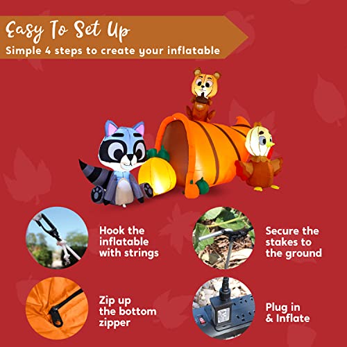 Inflatable Woodland Animals with Cornucopia and LEDs - 7 FT Thanksgiving Yard Decor