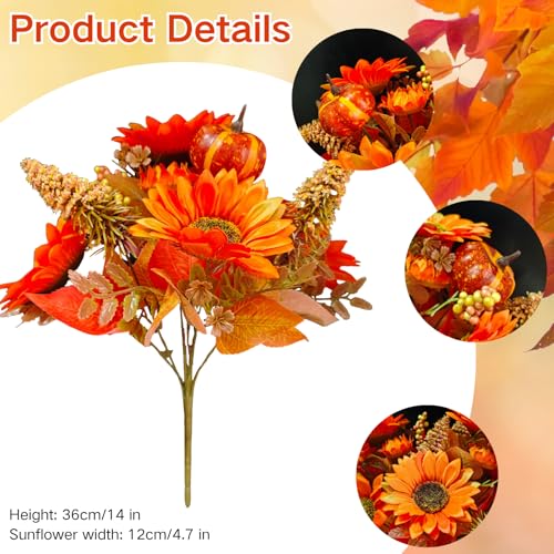 Artificial Fall Sunflower Bouquet with Pumpkin and Pinecones - 2 Pack, Outdoor & Indoor Decor
