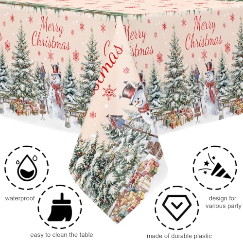3 Pack Christmas Snowman Snowflake Plastic Tablecloths 54x108in Holiday Party Decor