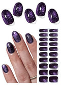 Purple Cat Eye Semi Cured Gel Nail Strips - 20pcs UV Nail Wraps for DIY Home Manicure