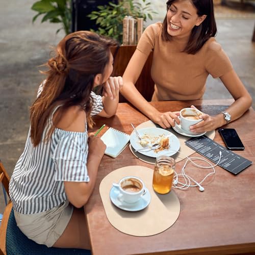 Oval Heat-Resistant Placemats Set of 12 - Waterproof & Washable Beige