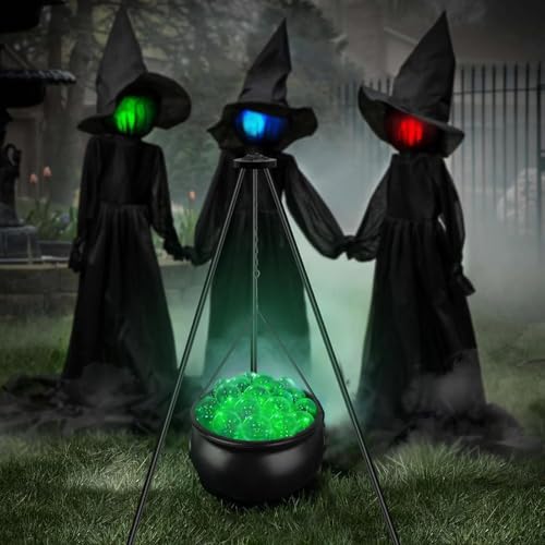 Halloween Cauldron on Tripod with Lights & Balls - Outdoor Witch Decor