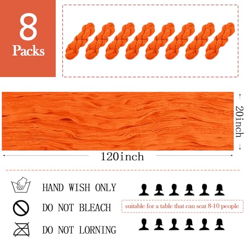 8 Pack Orange Cheesecloth Table Runner 20 x 120 Inch for Weddings Parties & Events - Semi Sheer Gauze Fabric Bulk Decor