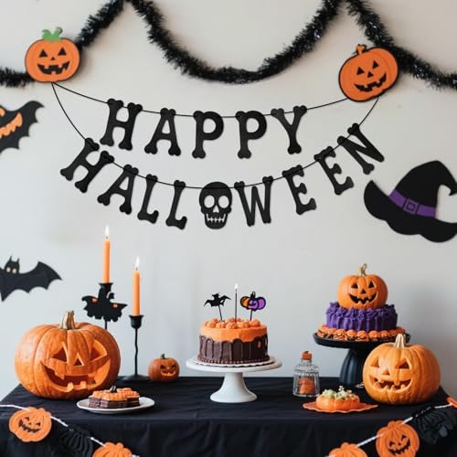 Halloween Skeleton Banner with Glitter Paper - Black Halloween Wall Decorations