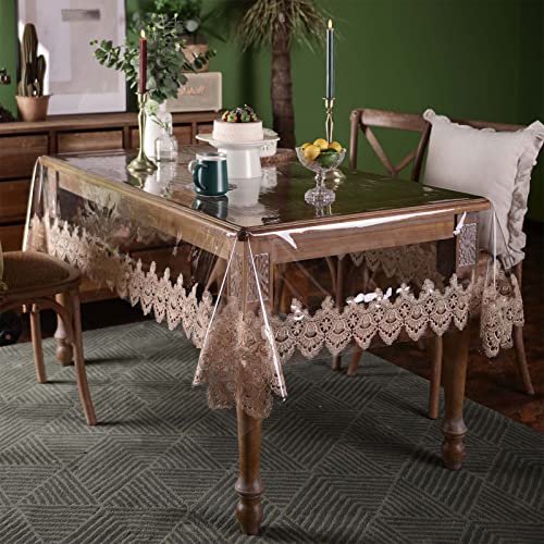 Vinyl Tablecloth Rectangular 60x84 Inch Gold Lace Waterproof PVC Oil Proof