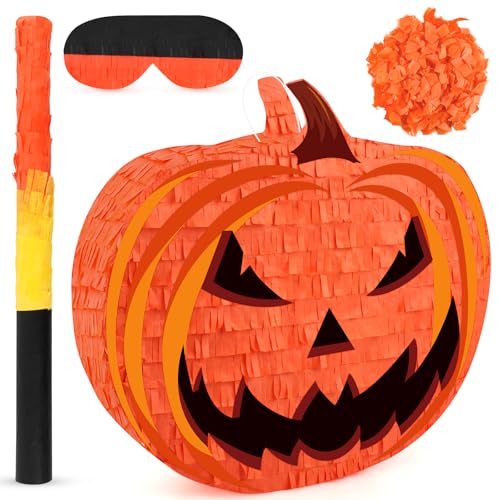 Halloween Pumpkin Piñata with Stick & Confetti - Orange Folding Party Decoration - Pumpkin Variation