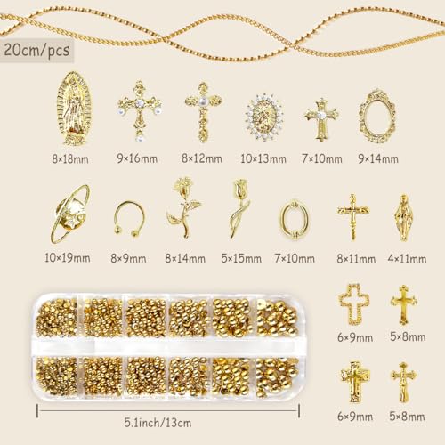 Gold 3D Cross Nail Charms & Religious Beads for Nail Art & Crafts