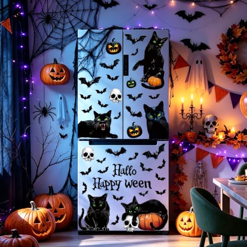 Halloween Window Clings - Black Cat Pumpkin Bat 6 Sheets Indoor Outdoor Decor - Variation: Black