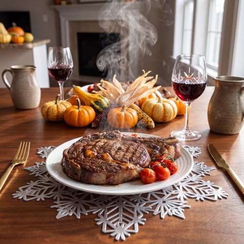 Snowflake Placemats Set of 12 - Silver Vinyl Round 15 Inch Table Mats