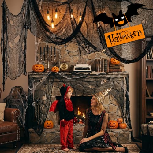 Halloween Creepy Cloth - Black Gauze Spooky Fabric 200 x 80 Inch - Haunted House Decor