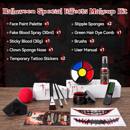 Halloween SFX Clown Makeup Kit with Fake Blood & Accessories - Variation SFX05