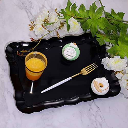 Black Plastic Serving Trays 15x10 Inches Set of 6 - Reusable & Dishwasher Safe
