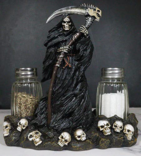 Day of the Dead Grim Reaper Salt & Pepper Shaker Holder Set - Gothic Decor