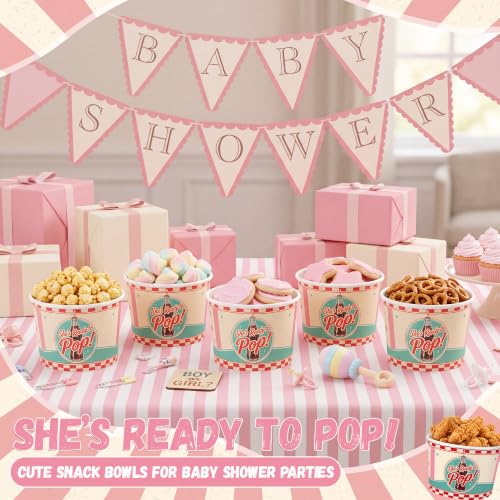 Disposable Ice Cream Bowls 16oz Pack of 60 - She's Ready to Pop Design