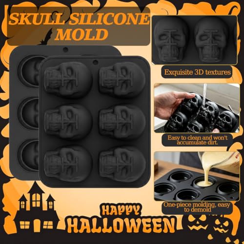 Skull Silicone Mold 2-Pack - 6-Cavity 3D Halloween Cake & Candy Molds