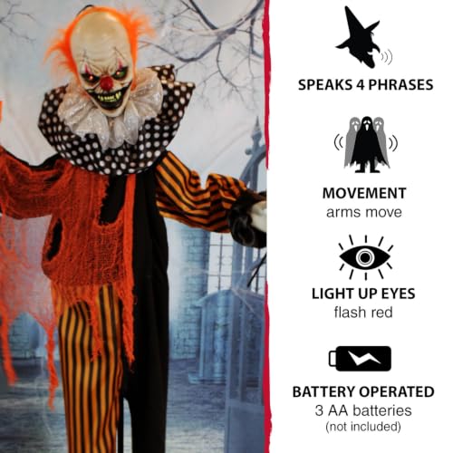 Life-Size Talking Clown Halloween Animatronic - 65 Inch Outdoor Indoor Decoration with Lights & Motion