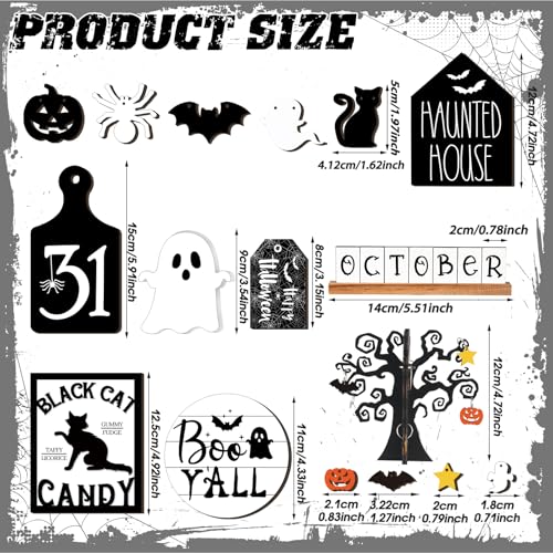 Halloween Tiered Tray Decor Set with Ghost and Bat Wooden Signs - 15 Pieces - Variation: Ghost Bat