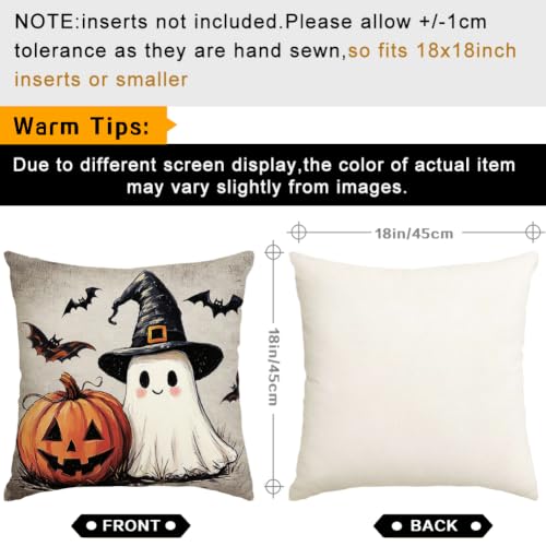 Halloween Ghost Pillow Covers 18x18 Waterproof Outdoor Pumpkin - Black & Orange Variation