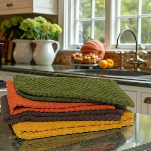 Kitchen Towel Set - 12 Pack Harvest Multi 16x28 Inch 100% Cotton Waffle Towels