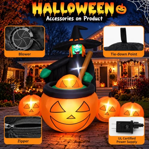 7 FT Halloween Inflatable Witch Pumpkin Cauldron Yard Decor with LEDs Outdoor Display