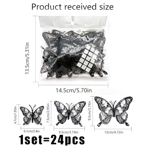 Halloween Wall Sticker Butterfly Decals with Skull Design - 24PCS Black Bats Variation