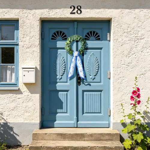 Blue Floral Wreath Sash Set - Chinoiserie Style for Front Door & Home Decor