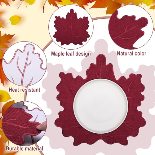 8 Pcs Maple Leaf Linen Placemats - Embroidered Washable Table Decor - Classic Design