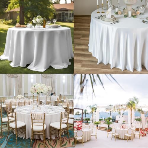 120 Inch Round White Tablecloth - 4 Pack, Premium Polyester, Stain-Resistant, Elegant for Events