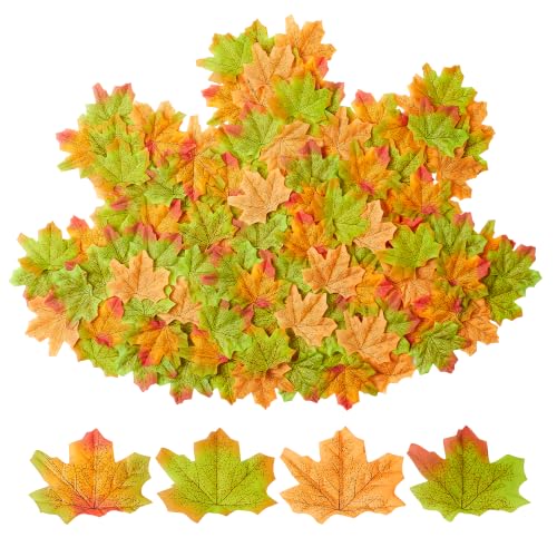 Artificial Fall Leaves Set - Maple Leaves for Autumn Decor, Green-Yellow, 400 Pcs