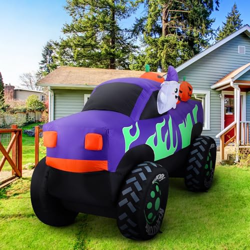 8 ft Halloween Inflatable Monster Truck with Pumpkins - Outdoor Yard Decor