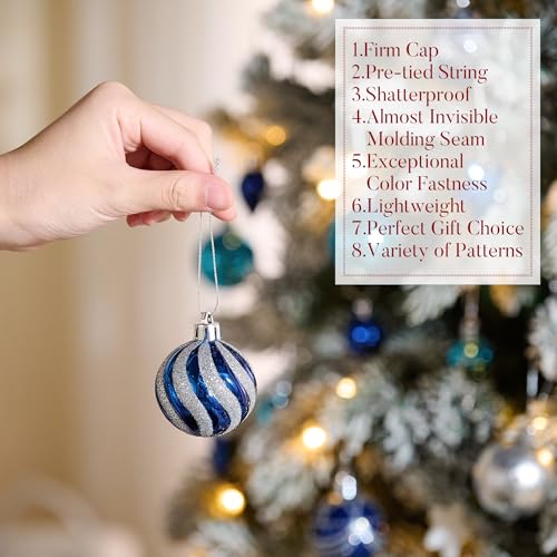 Christmas Heart Shaped Ball Ornament Set - Blue Silver - 28pcs