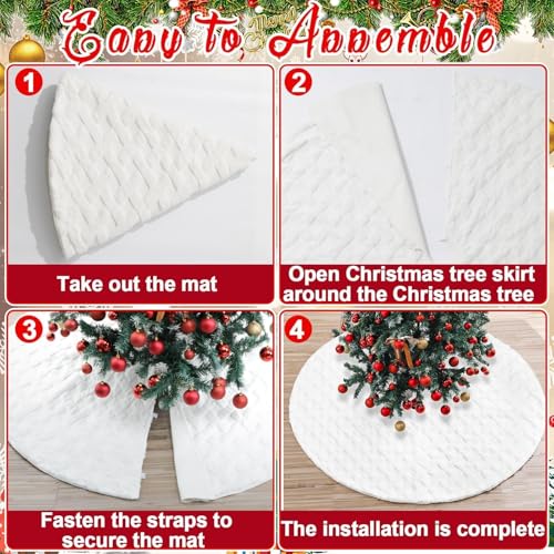 72 Inch Faux Fur White Christmas Tree Skirt for 7.5ft-12ft Trees with Diamond Pattern - Luxury Holiday Decor